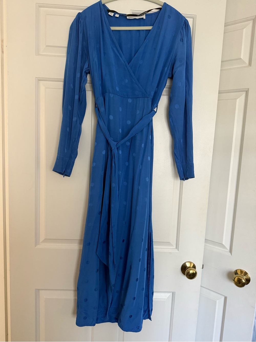 Women’s Cobalt Blue Long Sleeve Wrap Maxi Dress with Tie Waist